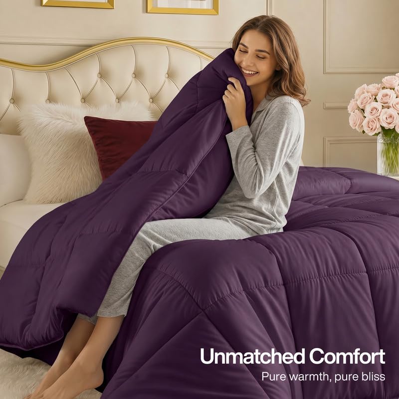 Utopia Bedding couette sur lit Queen plum, finition élégante et tombé régulier