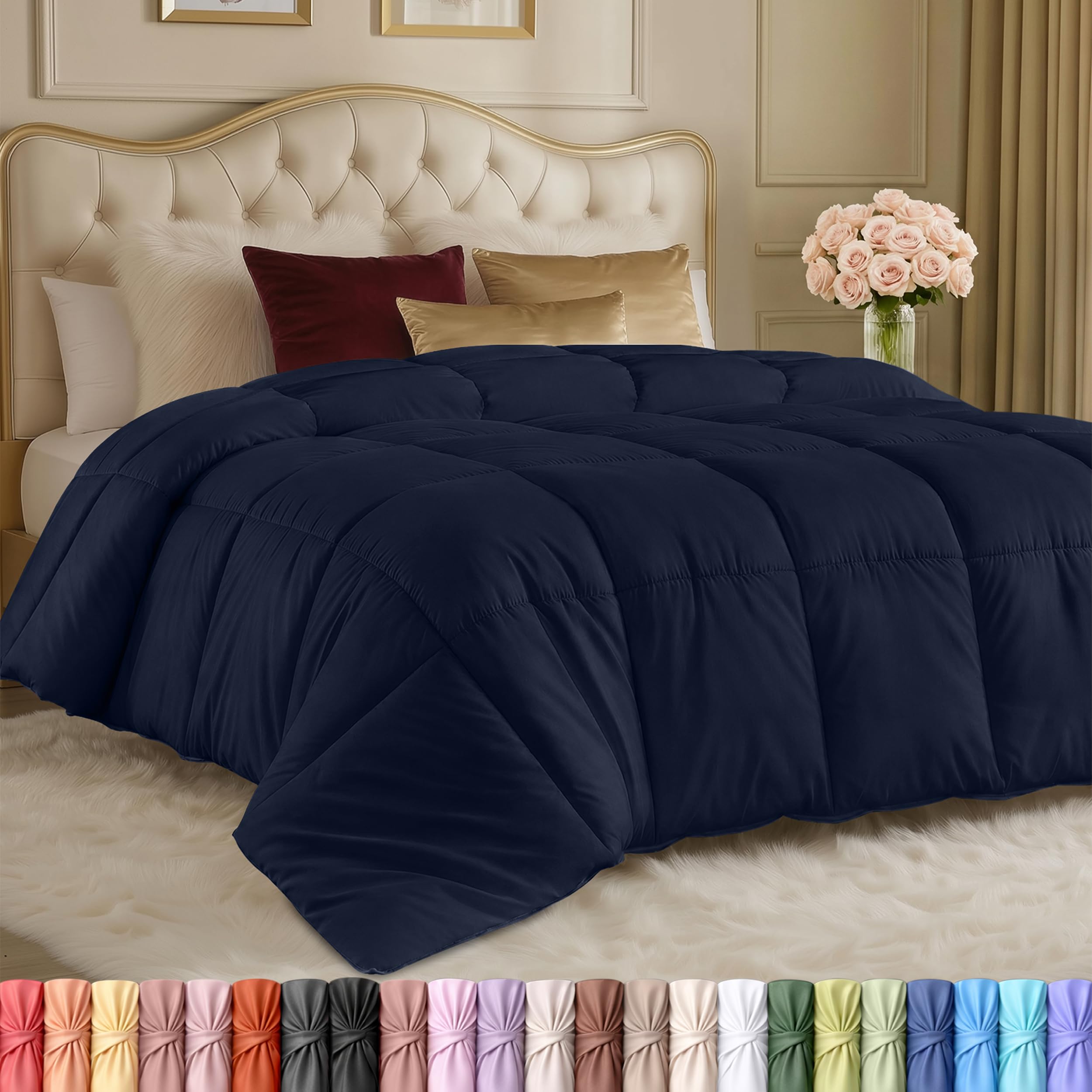 Utopia Bedding couette face avant bleu marine montrant un tombé élégant