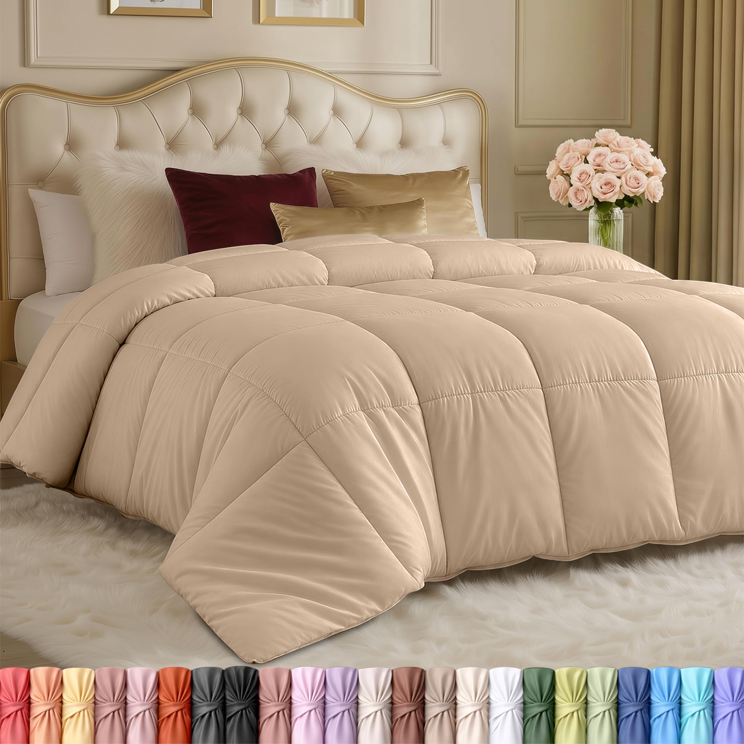 Utopia Bedding couette face entière beige montrant drapé uniforme et confort