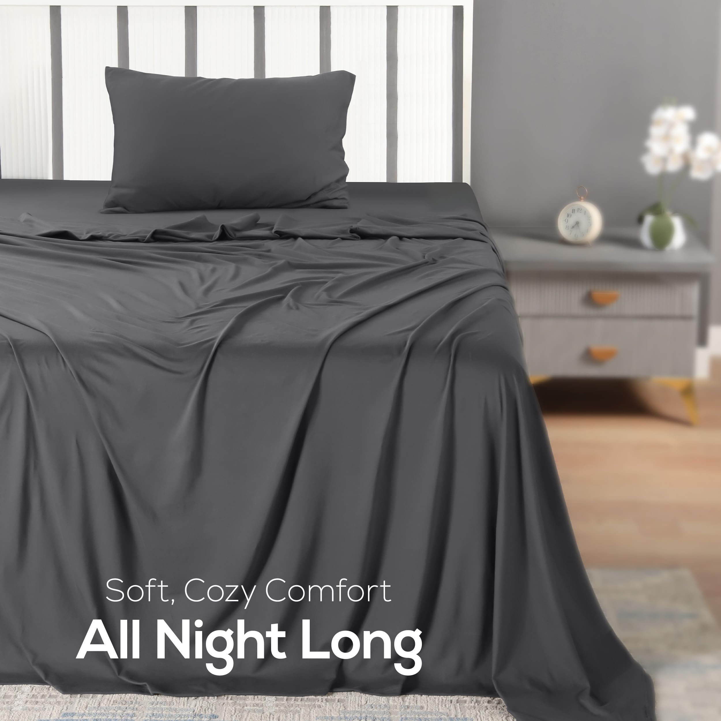 Utopia Bedding drap plat et taie disposés pour montrer dimensions utilitaires
