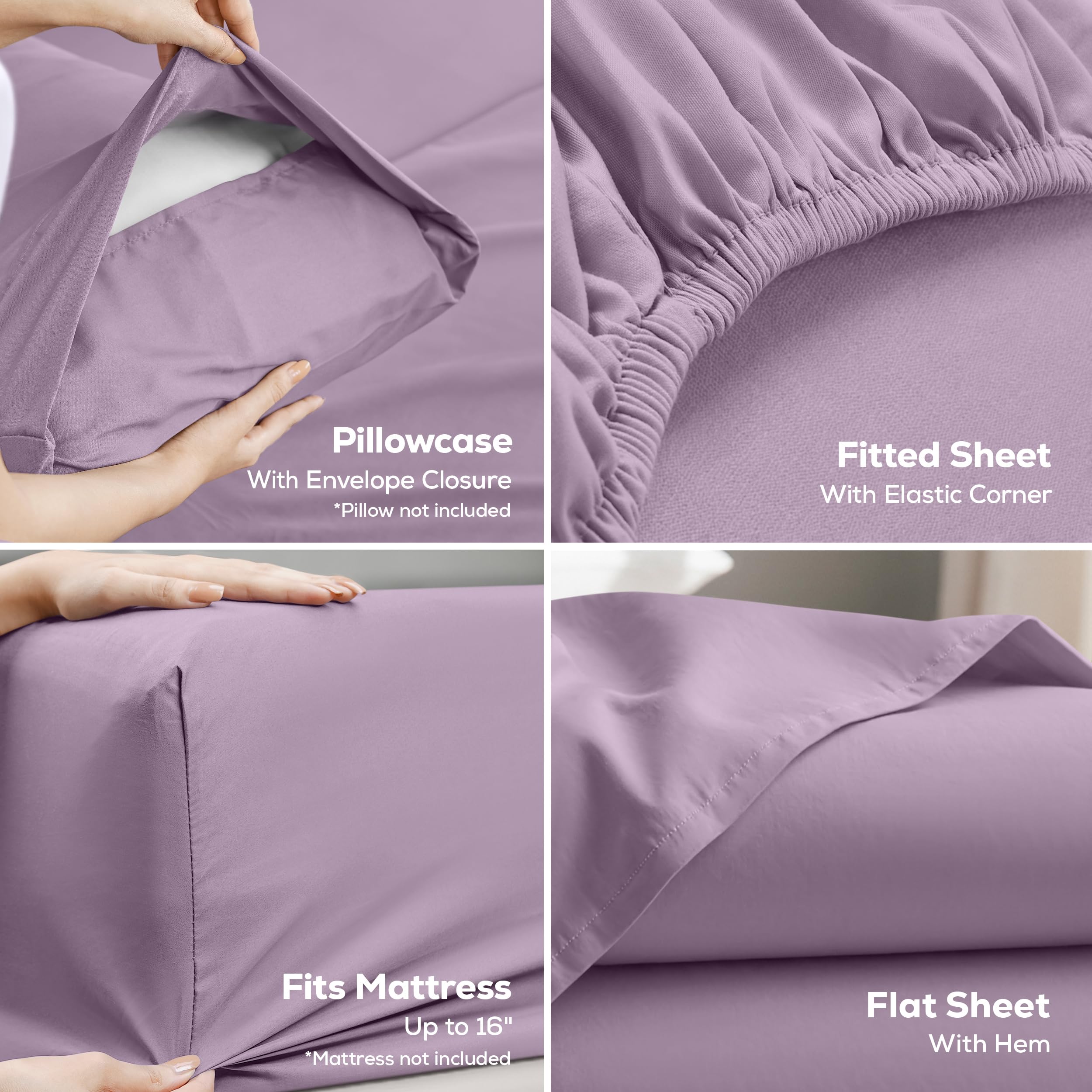 Utopia Bedding drap plat lavande étendu mettant en avant retombée généreuse et couverture