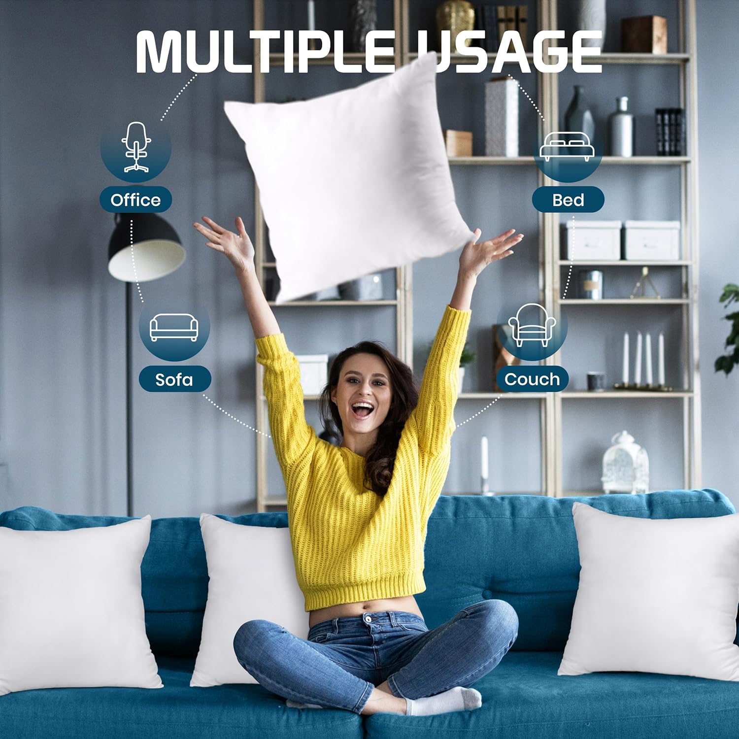 Utopia Bedding comparaison d'échelle sur une chaise pour visualiser la taille 50x50 cm