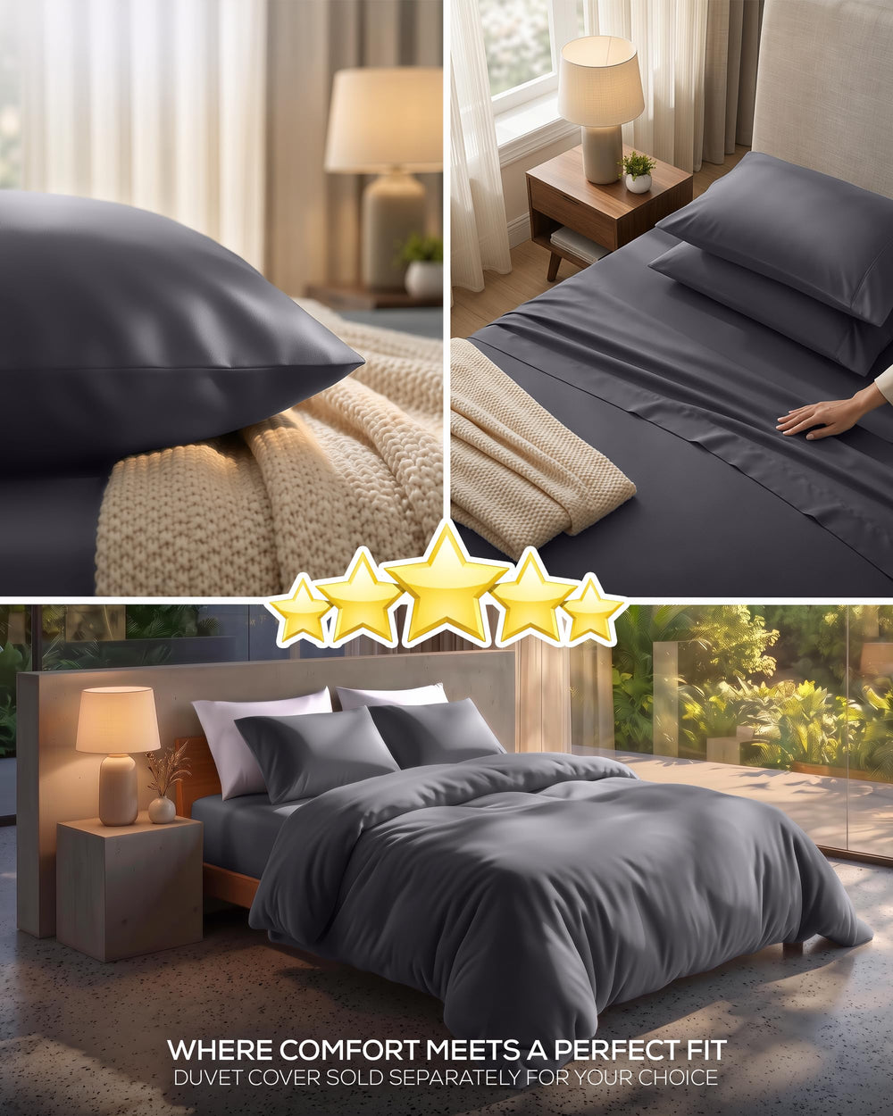 Utopia Bedding draps côte à côte avec règle, dimensions claires et ajustement précis