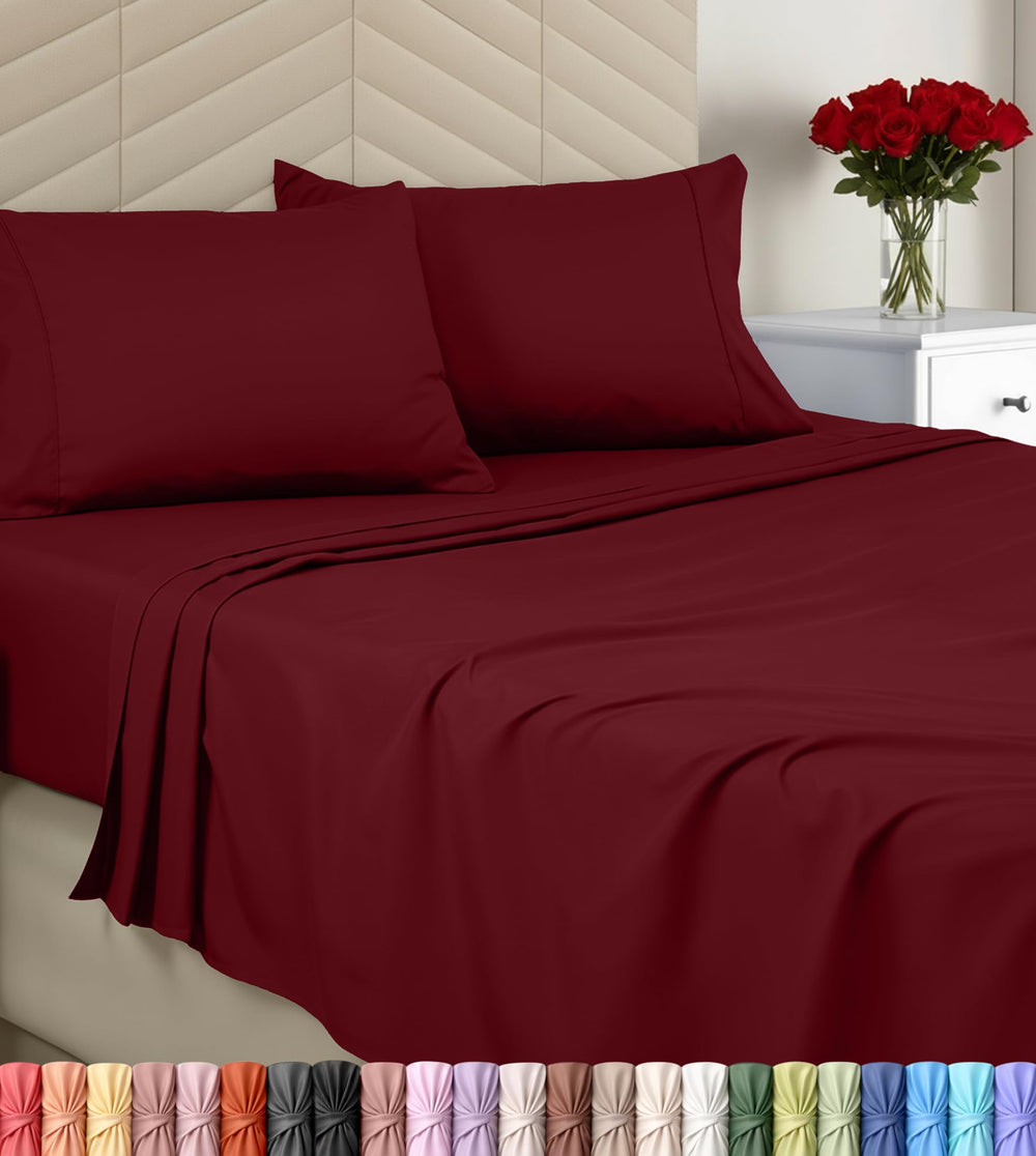 Utopia Bedding emballage avant bordeaux montrant set complet et finition
