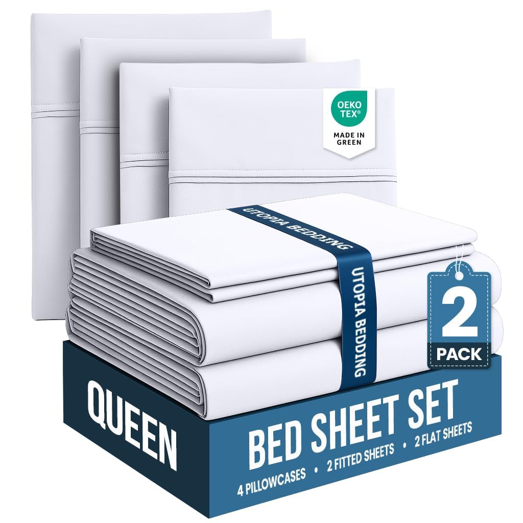 Utopia Bedding vue avant pack 2 parures blanc montrant un fini hôtelier et propreté
