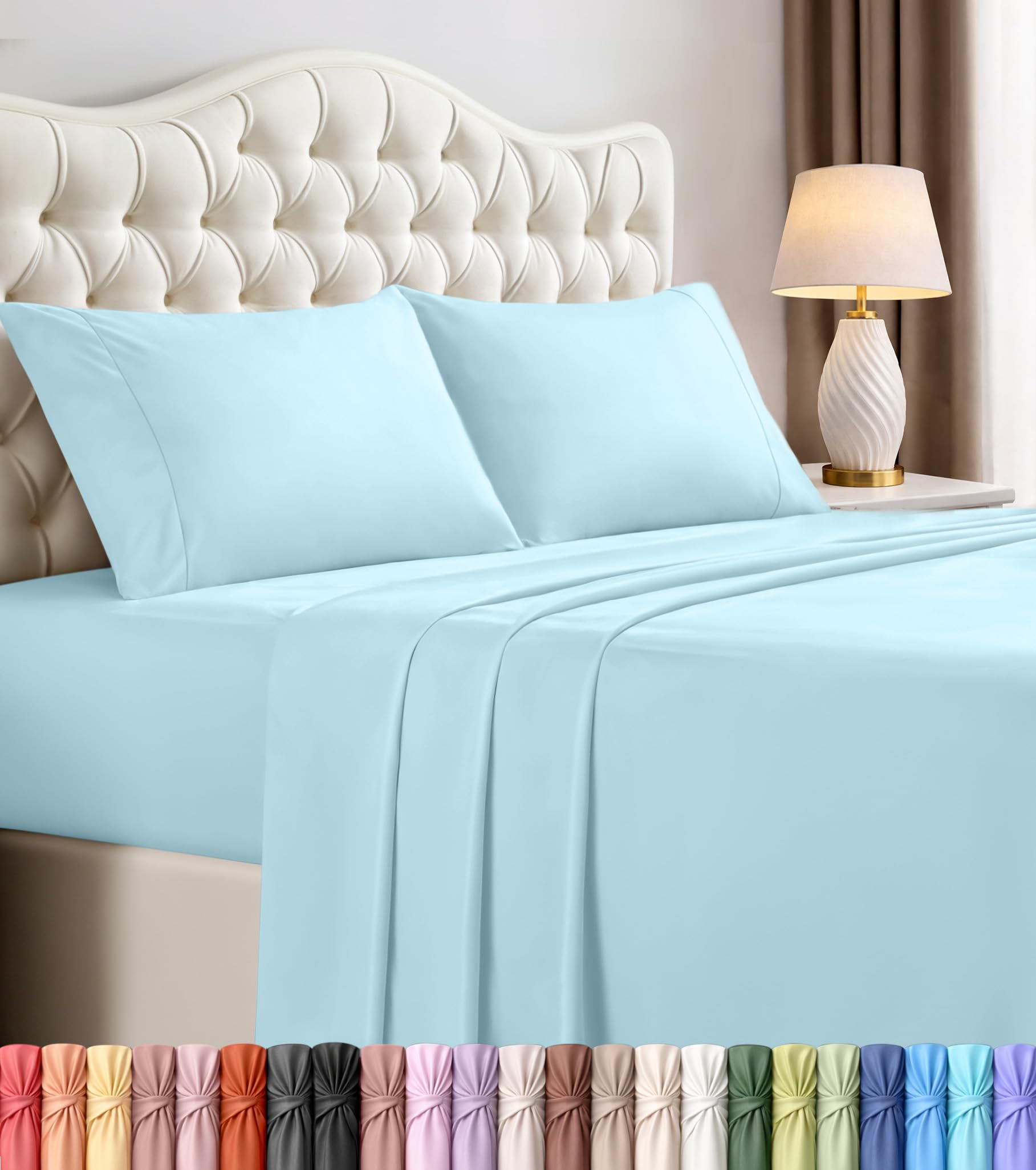 Utopia Bedding vue avant de l’ensemble king bleu glacé montrant finition soignée et look coordonné