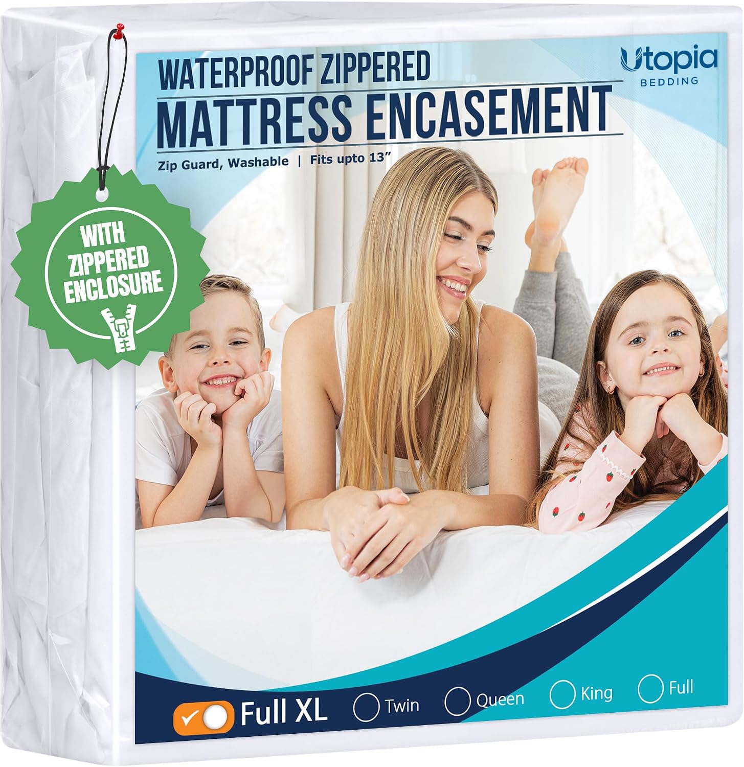 Utopia Bedding vue avant de la housse Full XL montrant l'ajustement complet et la protection