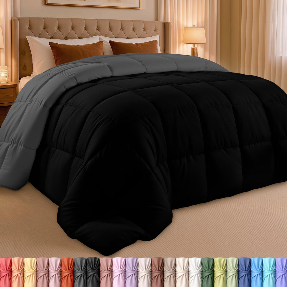 Utopia Bedding vue avant de la couette King montrant le design noir/gris et confort