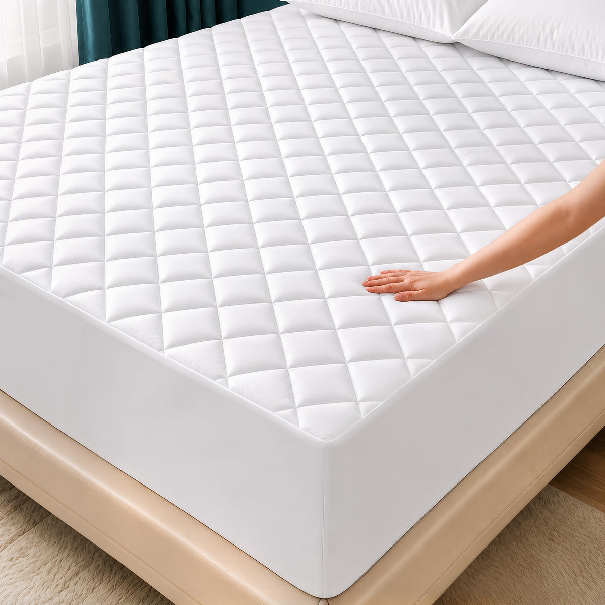 Utopia Bedding face avant du protège-matelas montrant maintien esthétique