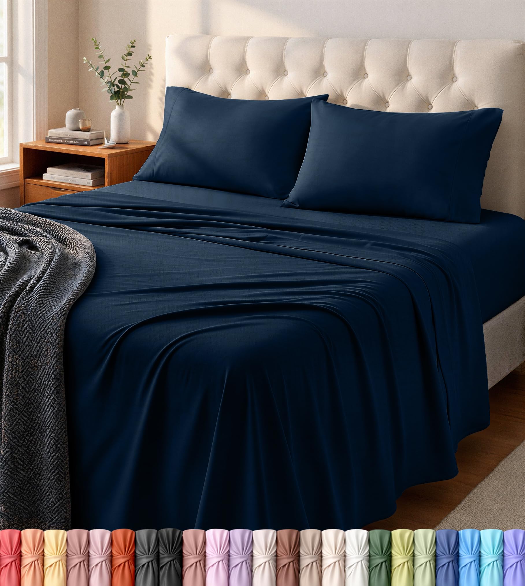 Utopia Bedding vue d'ensemble du set Navy montrant confort et élégance