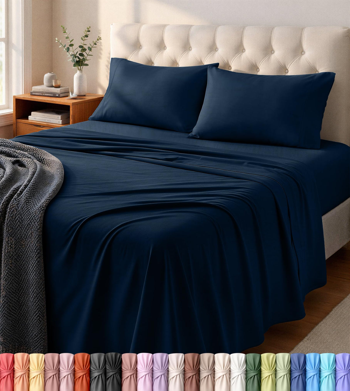 Utopia Bedding vue d'ensemble du set Navy montrant confort et élégance