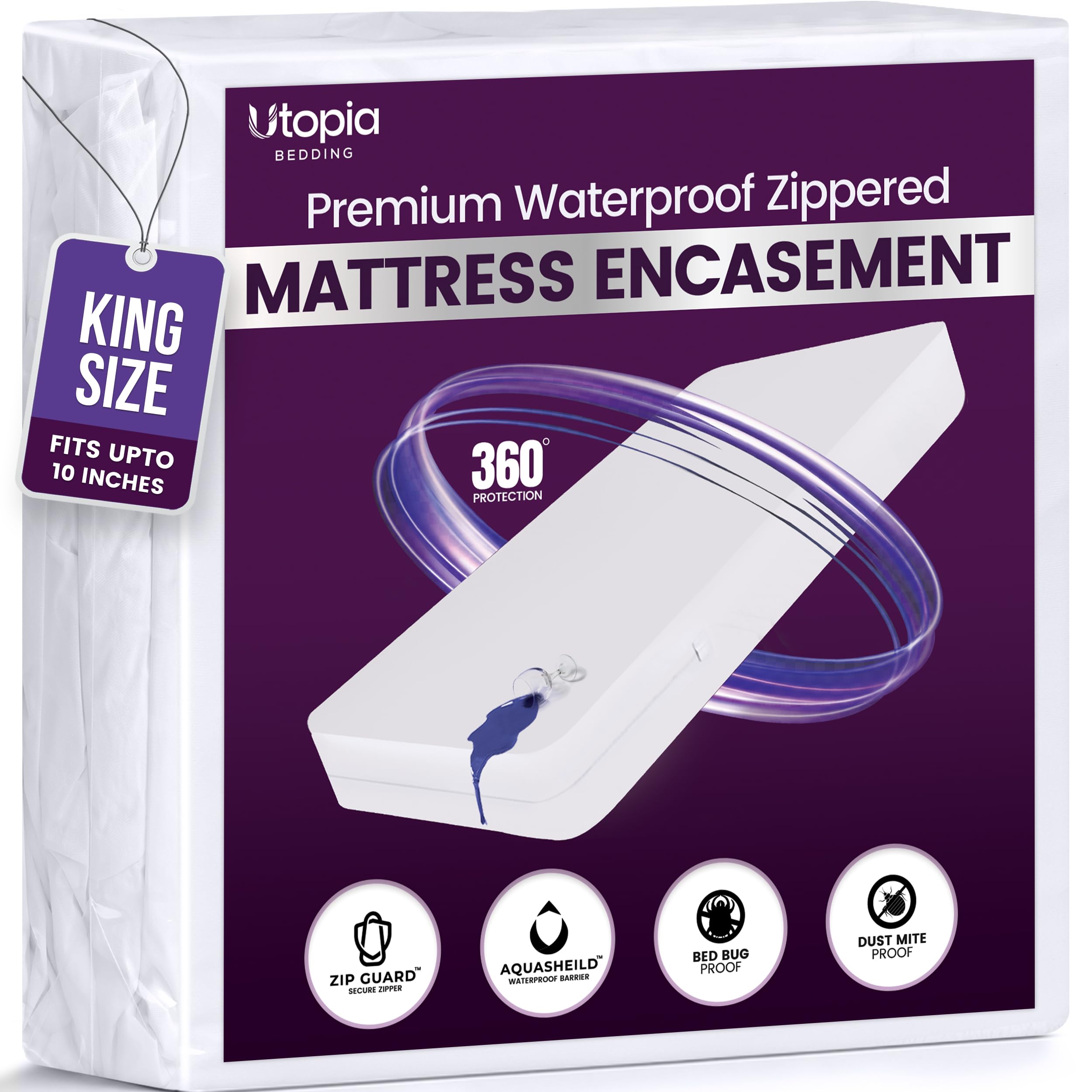 Utopia Bedding housse zippée vue avant montrant protection complète