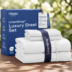 Utopia Bedding vue avant du packaging et parure king prête à l'emploi, rangement simple