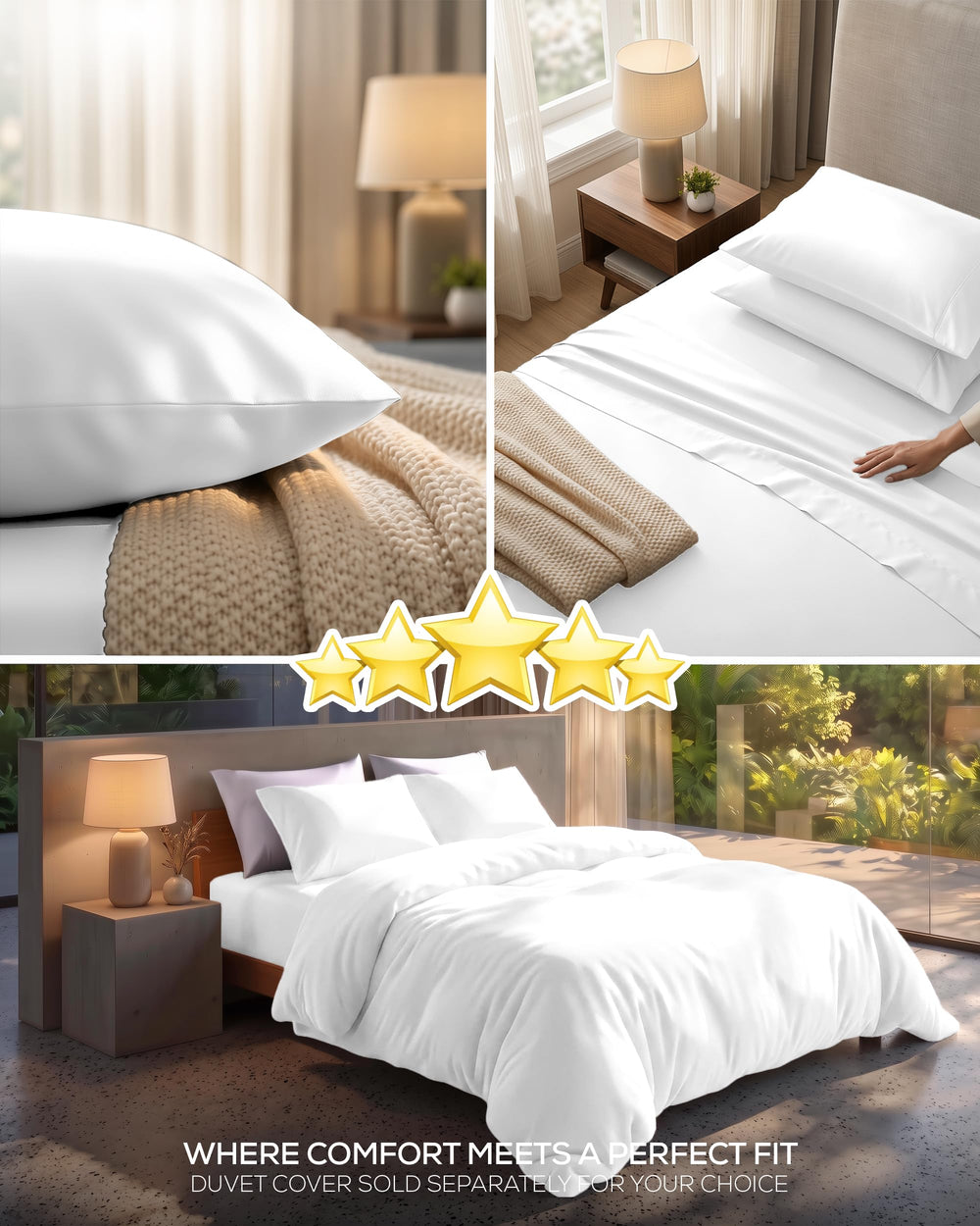 Utopia Bedding lit fait dans une chambre décorée illustrant esthétique blanche et style apaisant