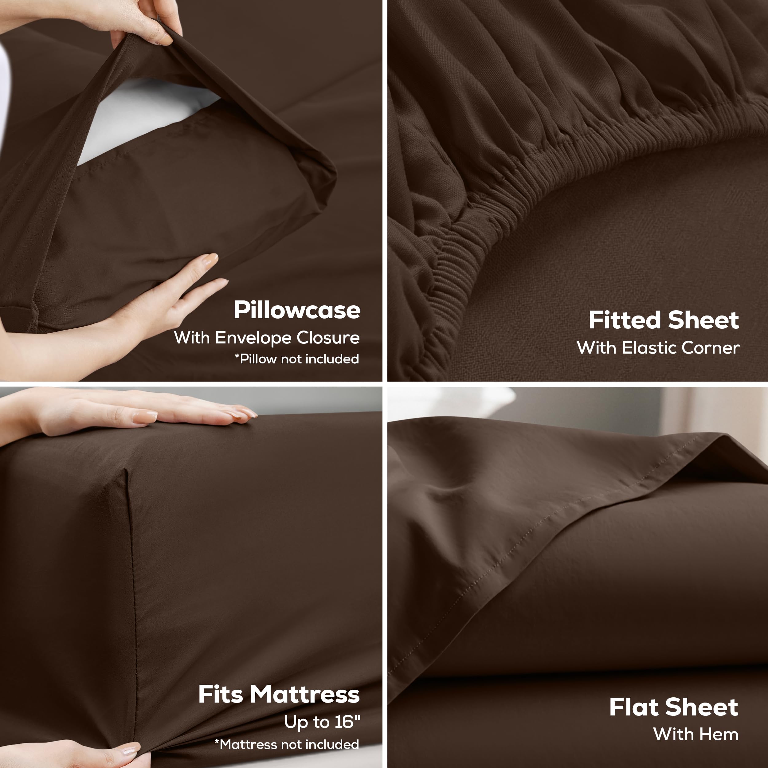 Utopia Bedding lit fait avec draps marron illustrant surface lisse et tenue