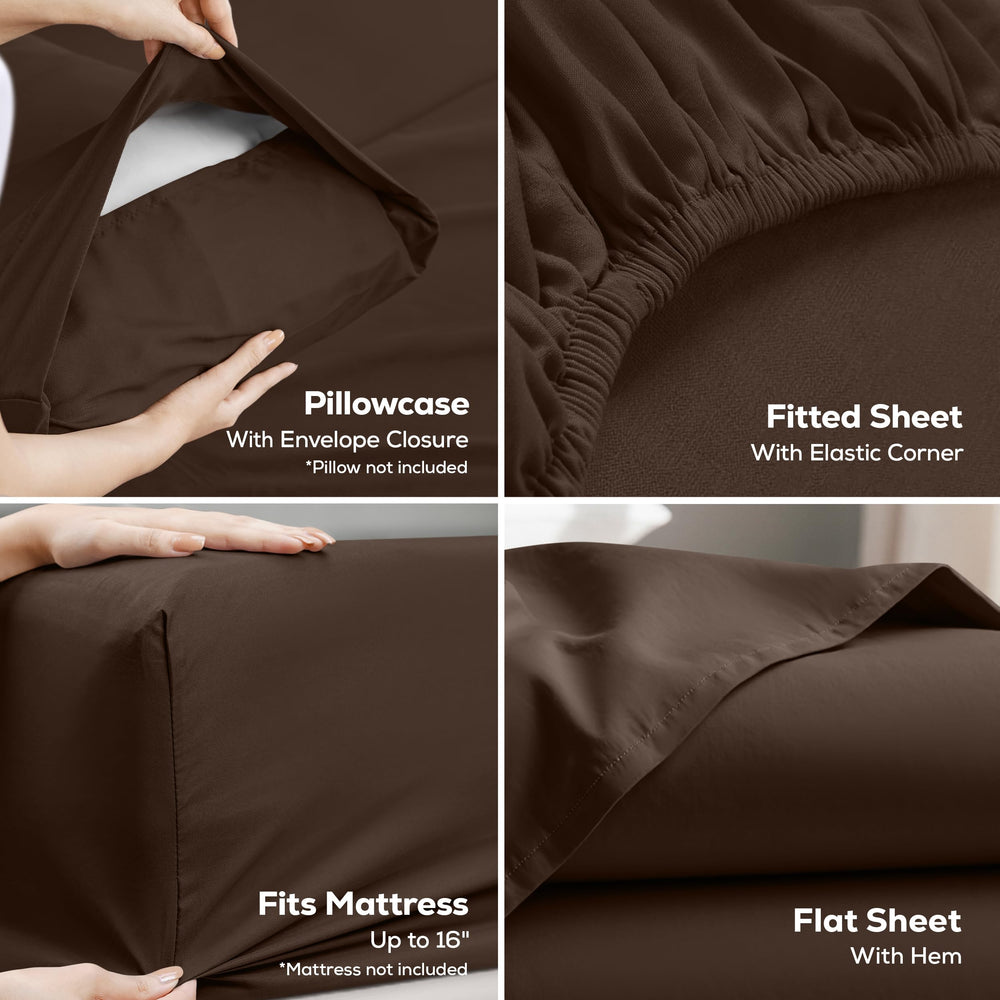 Utopia Bedding lit fait avec draps marron illustrant surface lisse et tenue