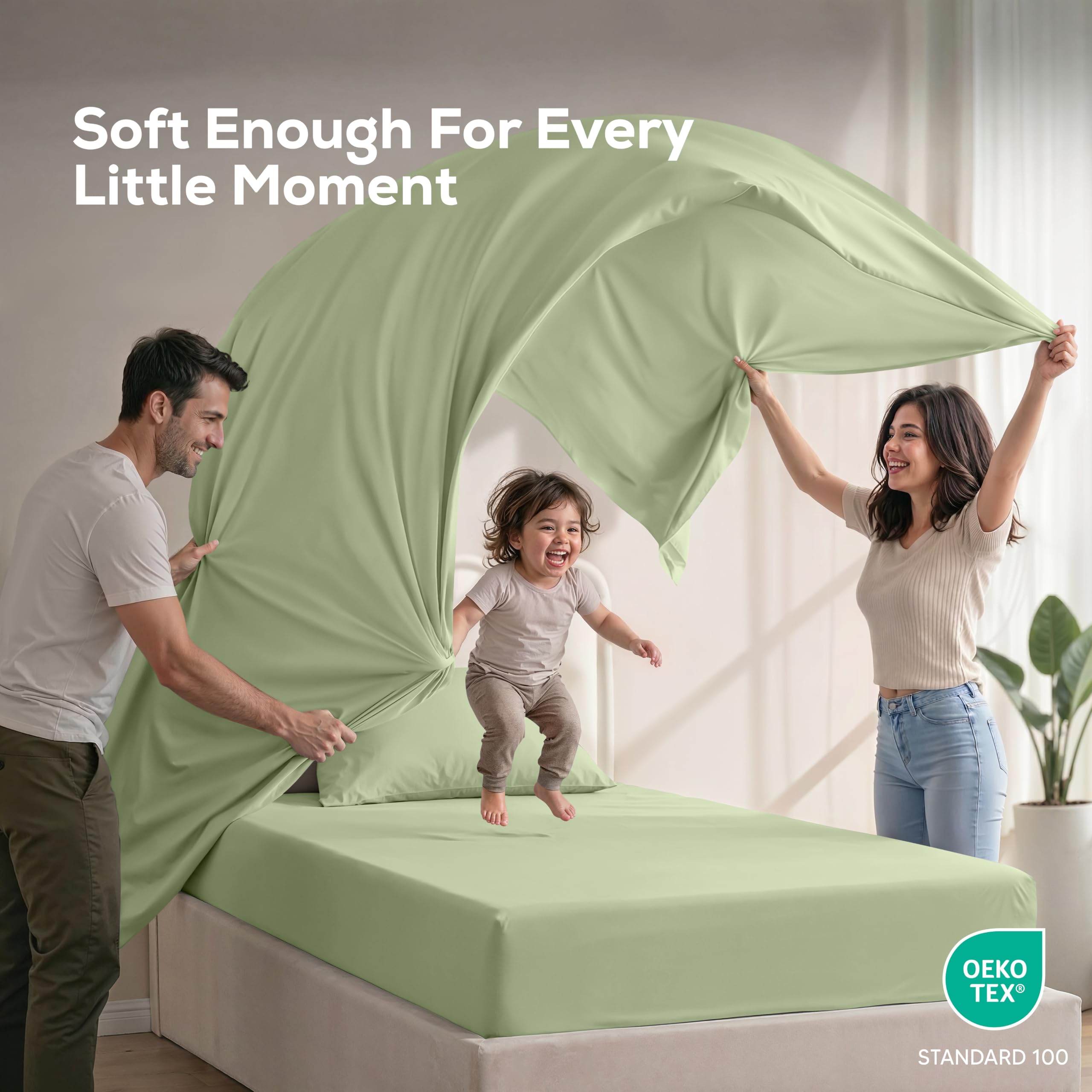 Utopia Bedding lit préparé en sage, ambiance apaisante