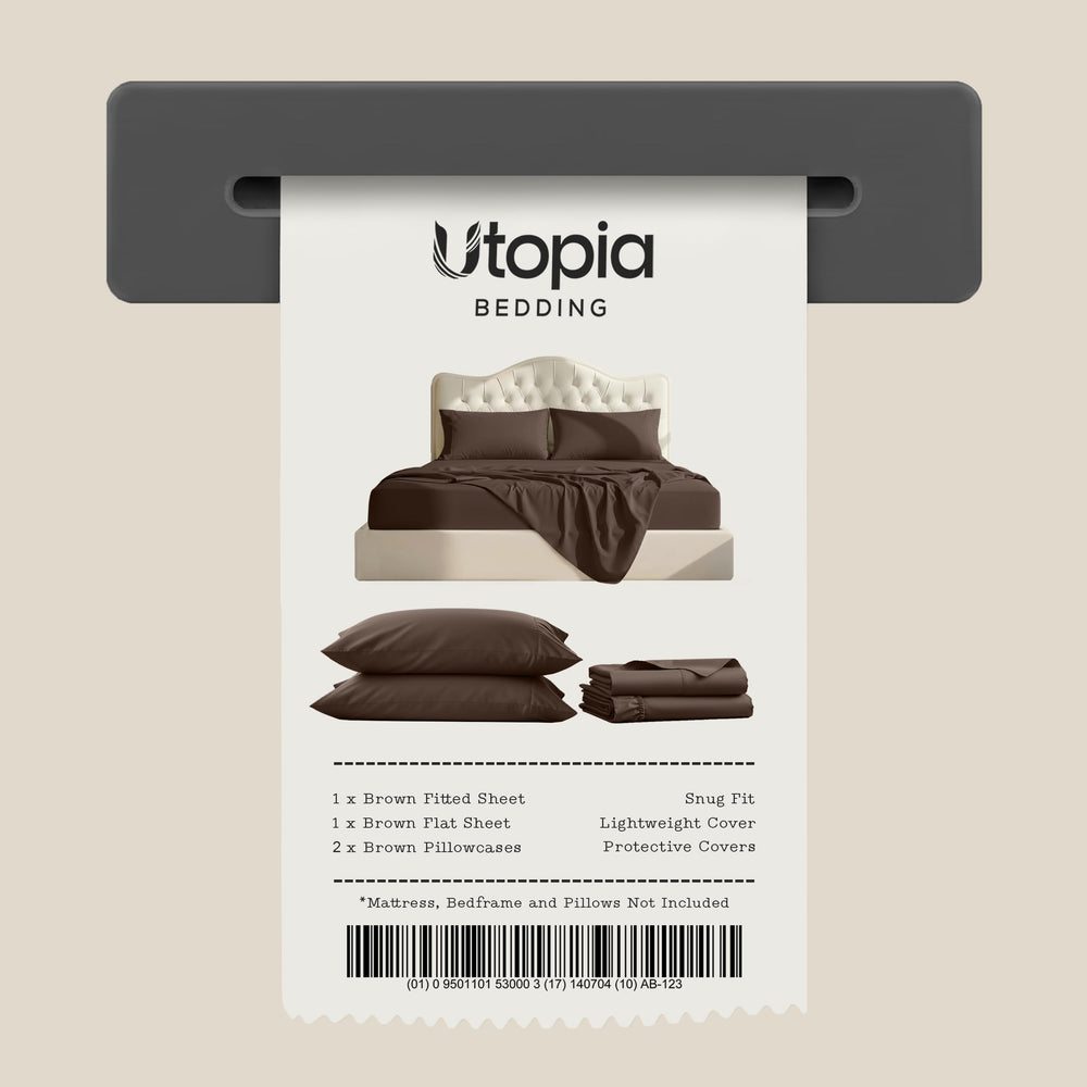 Utopia Bedding mise en scène chambre moderne avec draps marron montrant style et durabilité