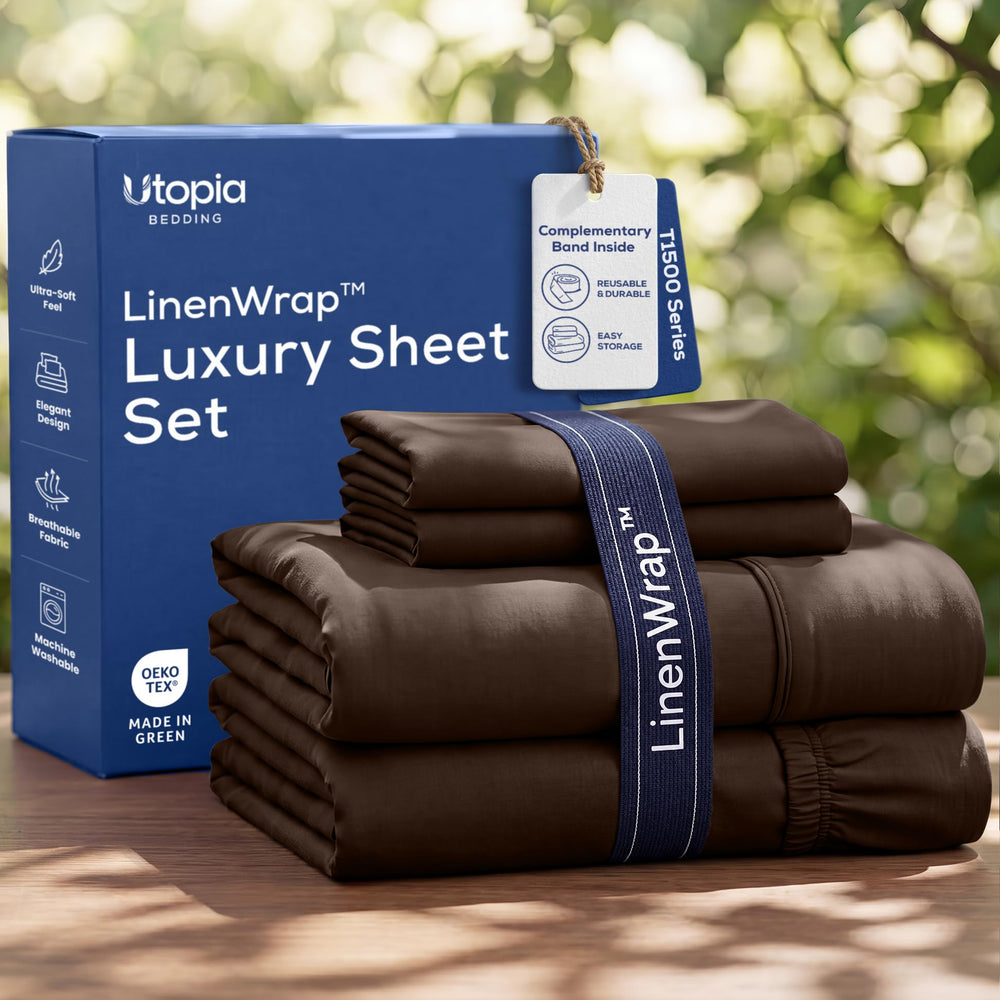 Utopia Bedding vue face avant du set marron montrant une esthétique soignée