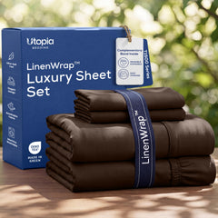 Utopia Bedding vue face avant du set marron montrant une esthétique soignée