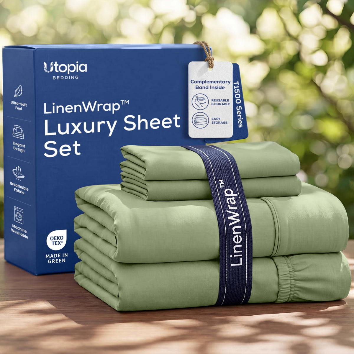 Utopia Bedding emballage avant du set queen montrant contenu et style sage pour achat clair