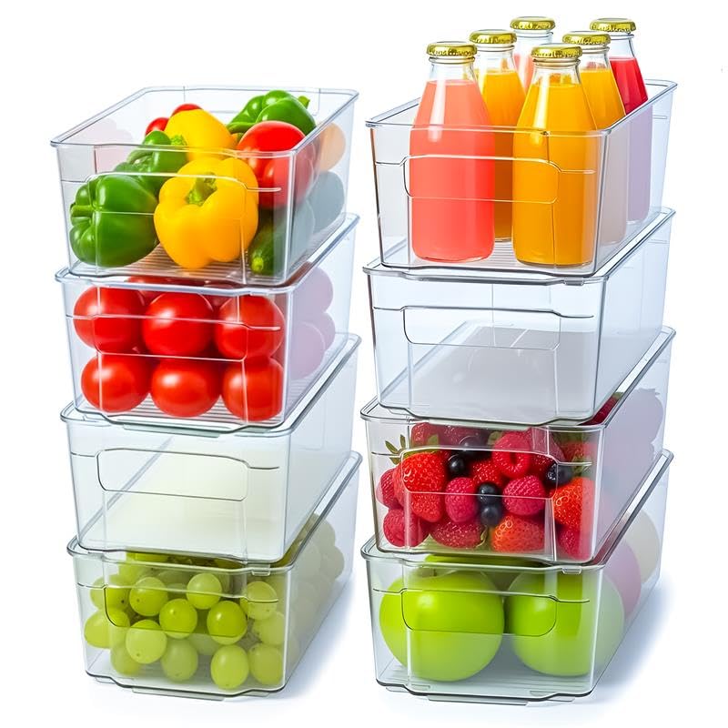Utopia Home vue avant du lot de 8 bacs montrant le packaging et gain d'espace