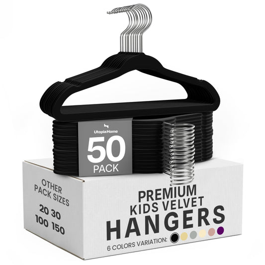 Utopia Home pack 50 cintres velours noir présentation face, gain de place immédiat