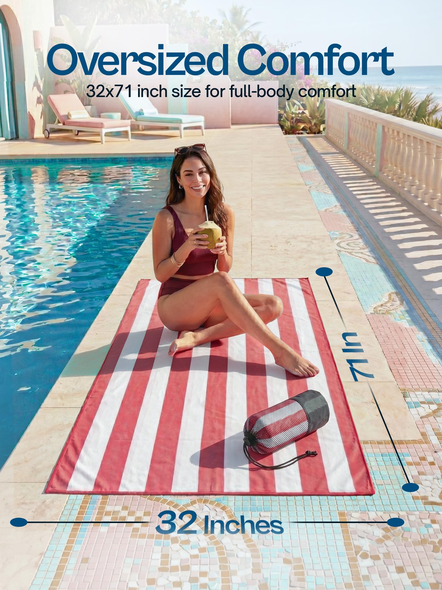 Serviette Utopia Towels posée au bord de la piscine indiquant usage polyvalent