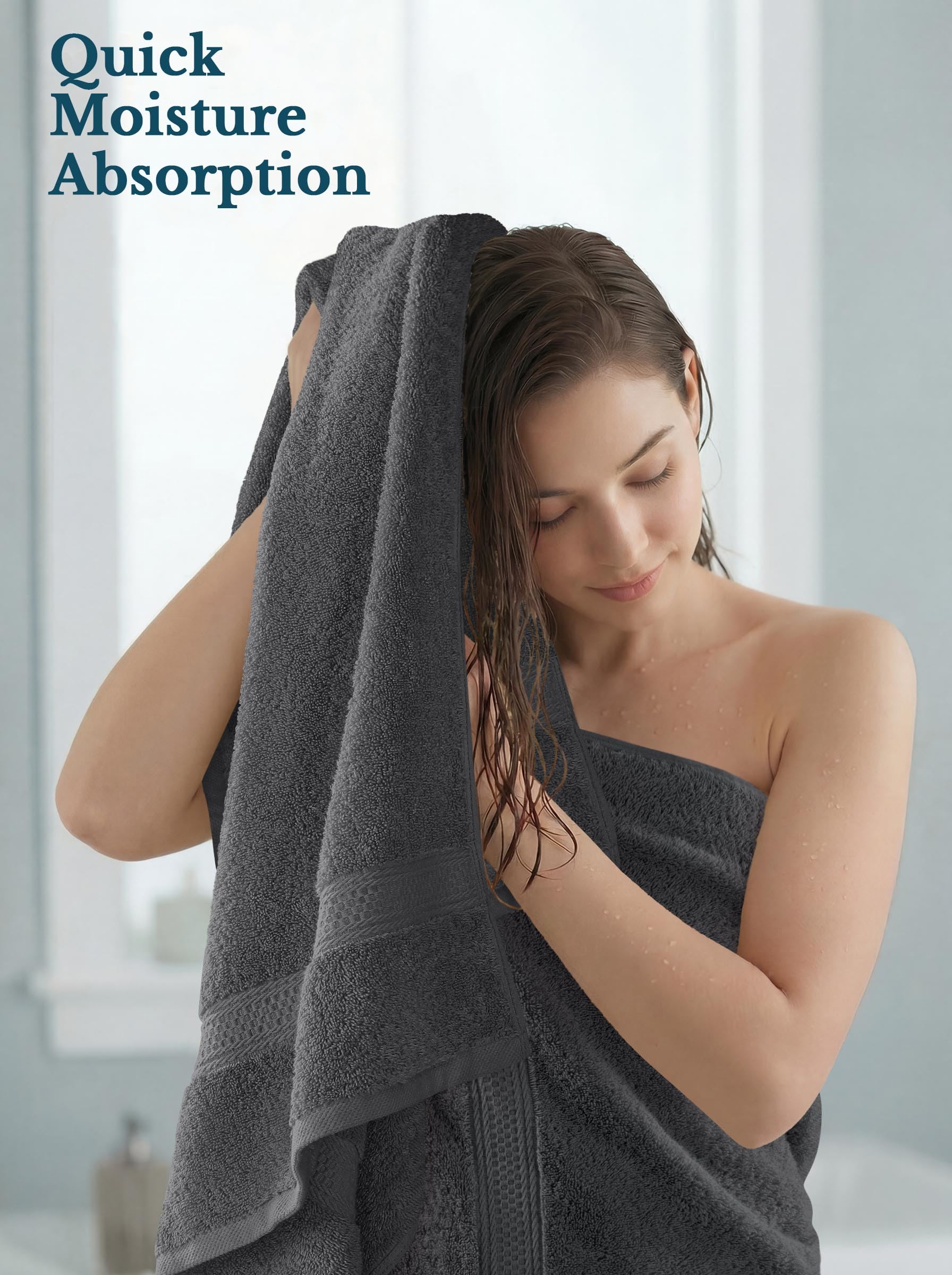 Utopia Towels comparaison taille montrant dimensions 27x54 pouces pratiques