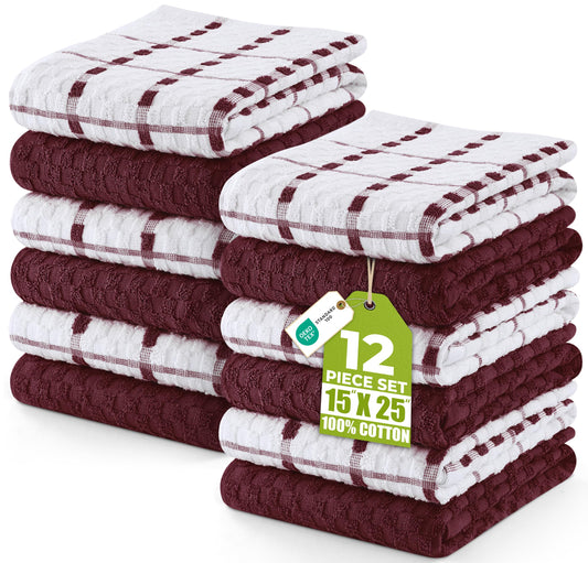 Utopia Towels emballage avant bordeaux montrant lot de 12, gain de stock pratique
