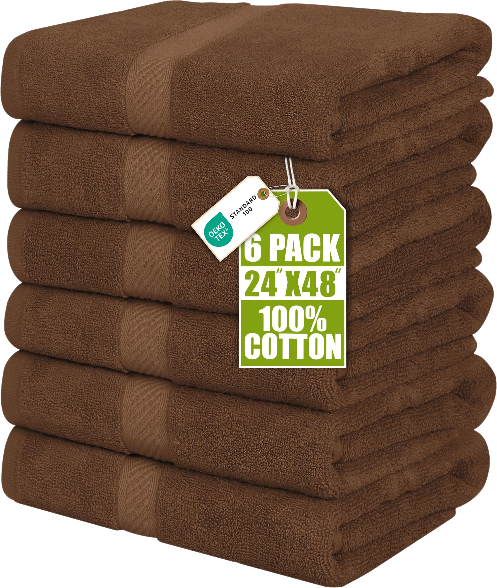 Utopia Towels emballage avant montrant lot de six serviettes marron et gain de place