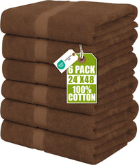 Utopia Towels emballage avant montrant lot de six serviettes marron et gain de place
