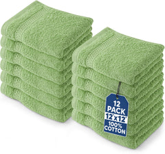 Utopia Towels emballage devant montrant le lot de 12 en vert sauge, pratique