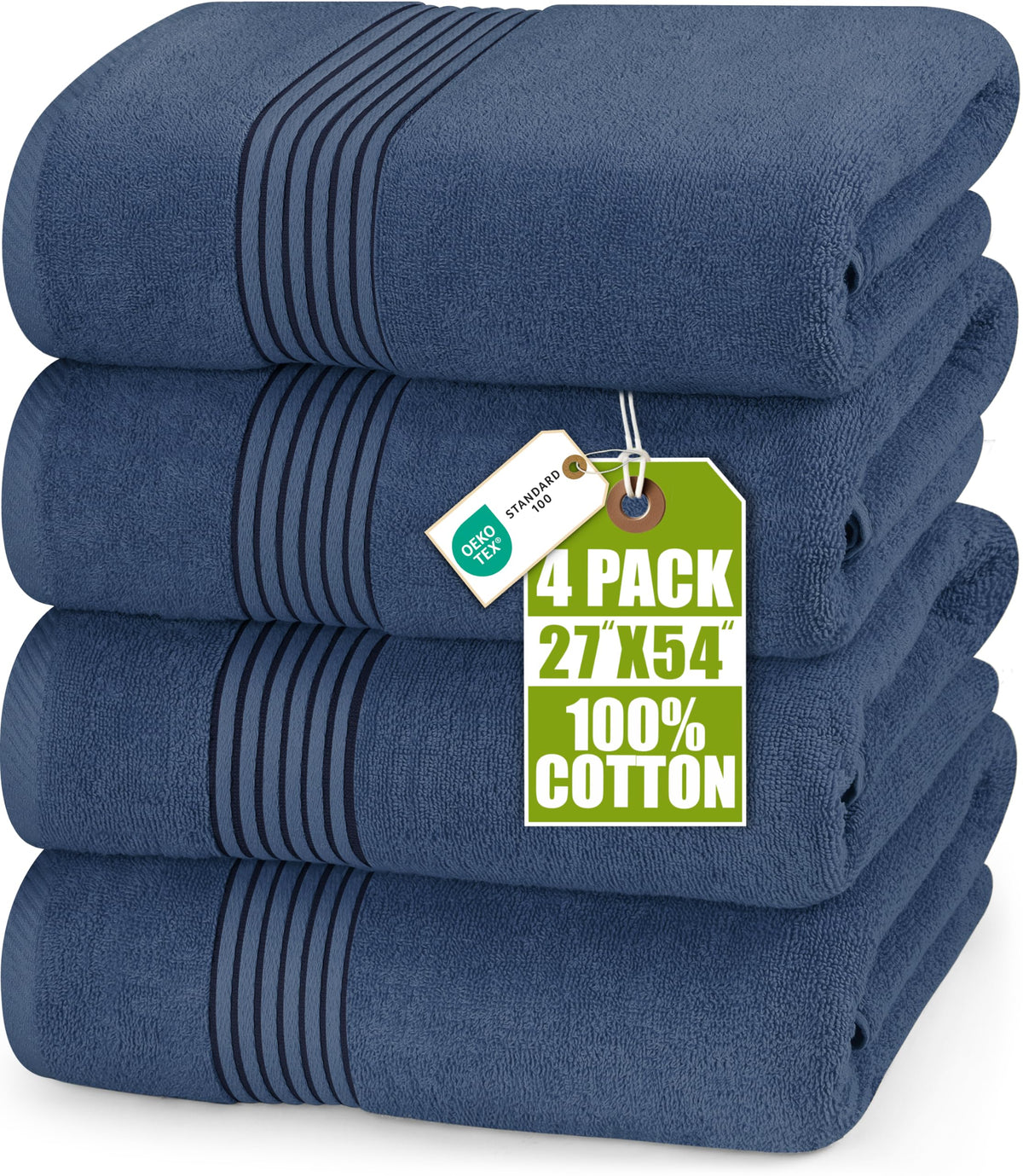 Utopia Towels vue avant du lot de quatre serviettes bleues montrant douceur et capacité