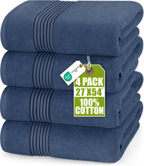 Utopia Towels vue avant du lot de quatre serviettes bleues montrant douceur et capacité