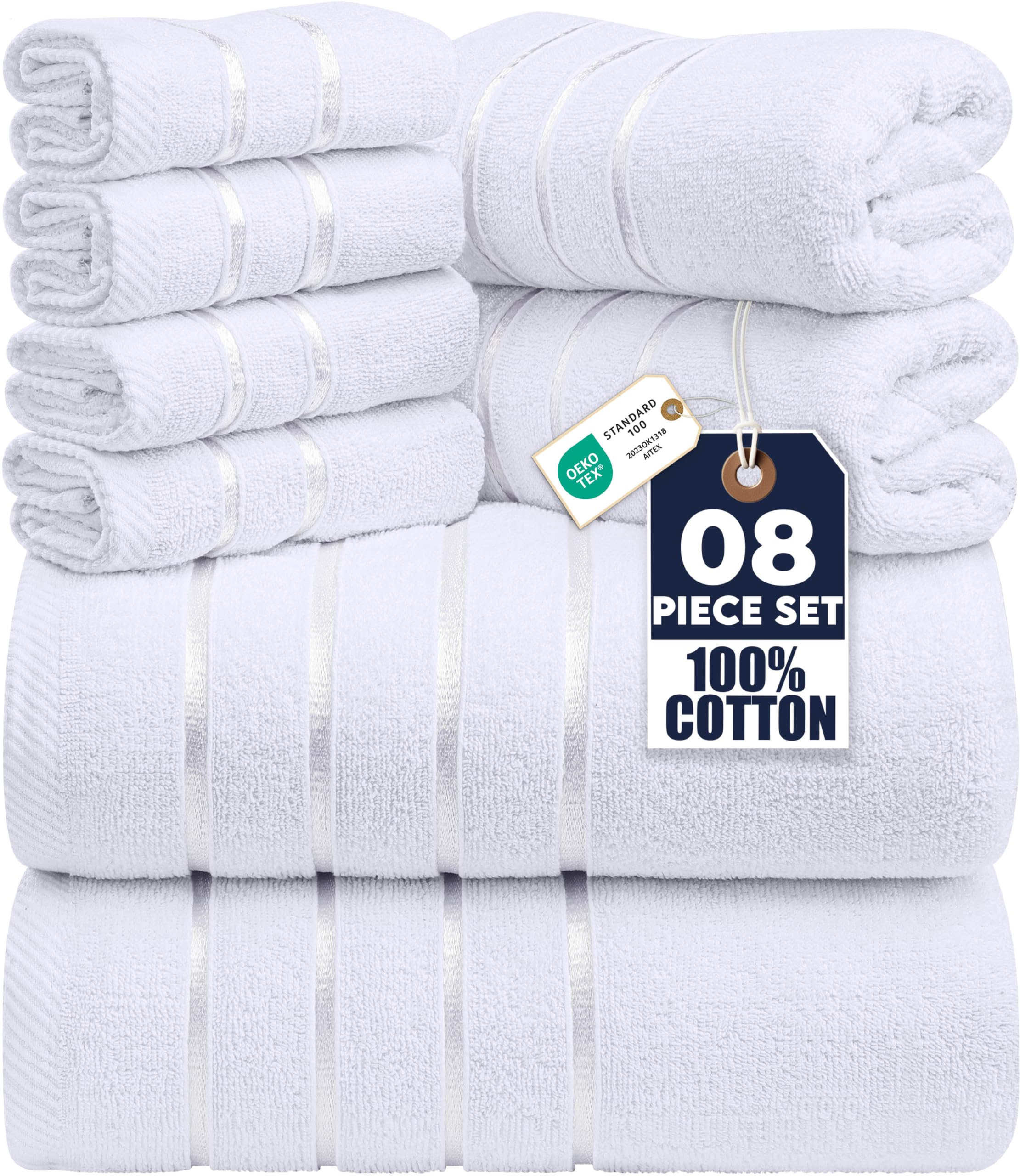 Utopia Towels ensemble avant montrant lot de 8 et présentation soignée