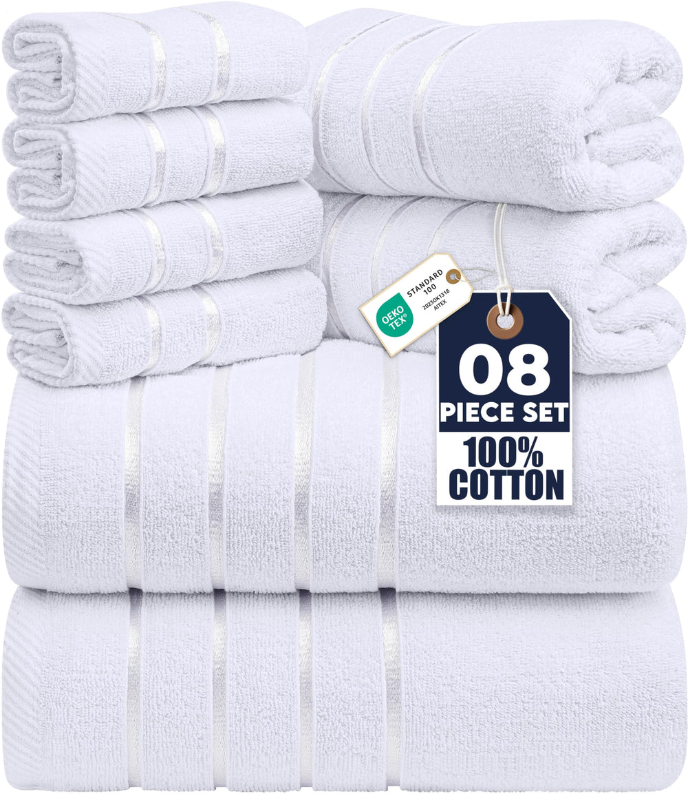 Utopia Towels ensemble avant montrant lot de 8 et présentation soignée