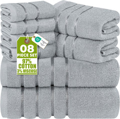 Utopia Towels face avant emballage montrant lot 8 pièces et aspect premium