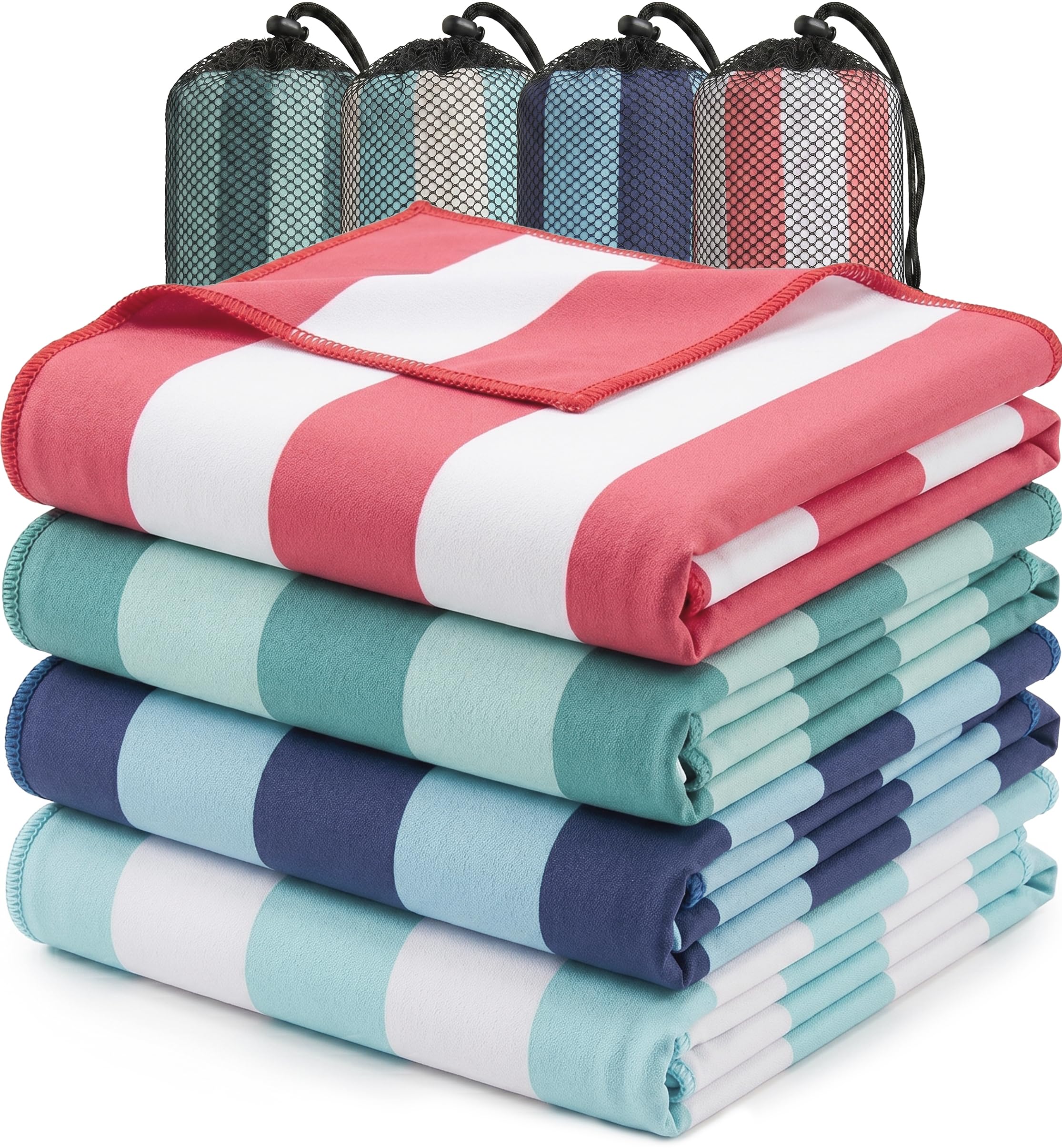 Utopia Towels face avant du lot de serviettes montrant le design cabana et rangement pratique