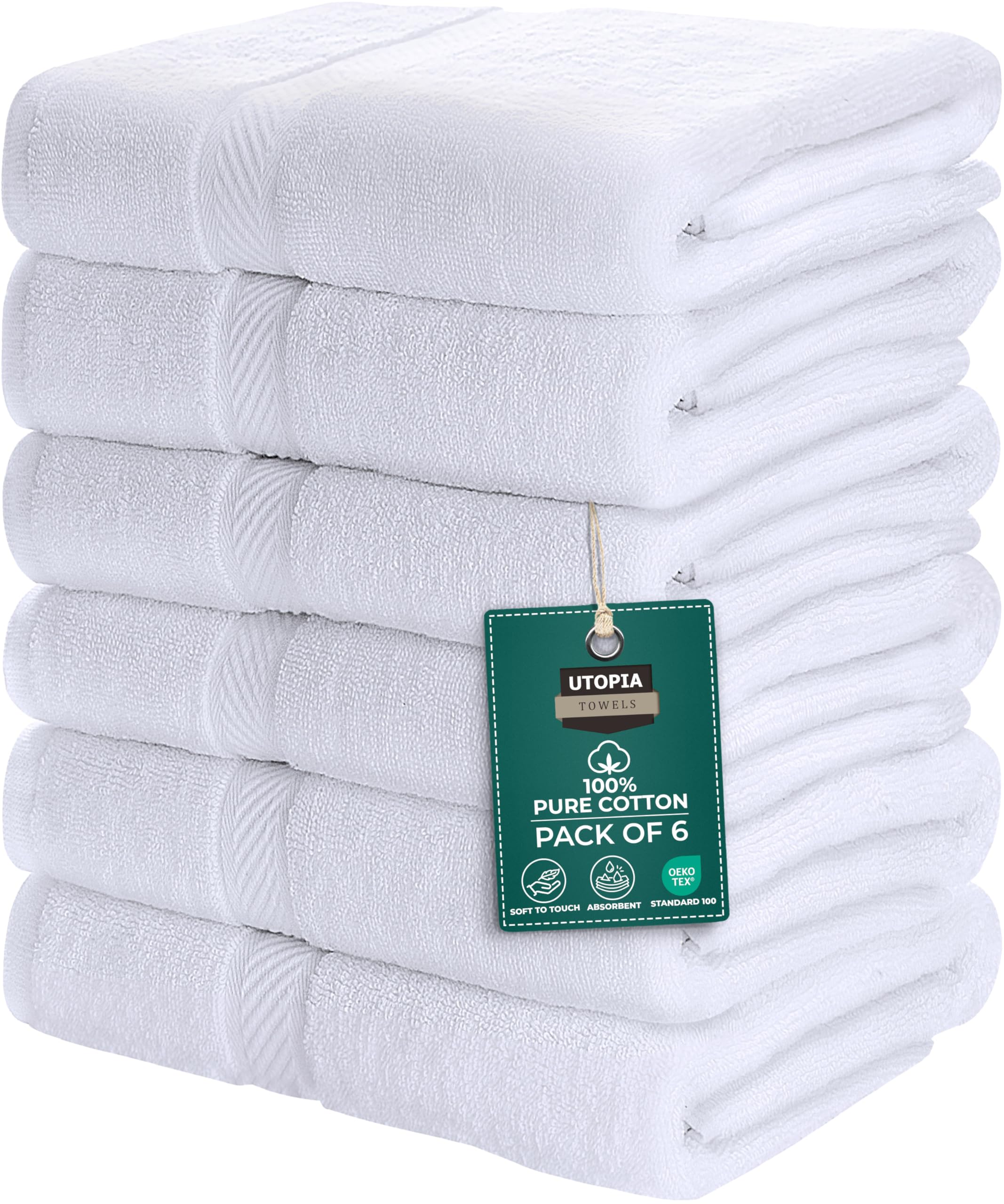 Utopia Towels face avant emballage montrant lot de six et design pratique