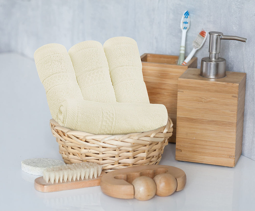 Utopia Towels étiquette et label montrant composition coton et instructions entretien