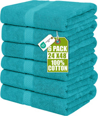 Utopia Towels pack 6 devant l'emballage montrant le lot et la couleur turquoise bénéfice rangement facile