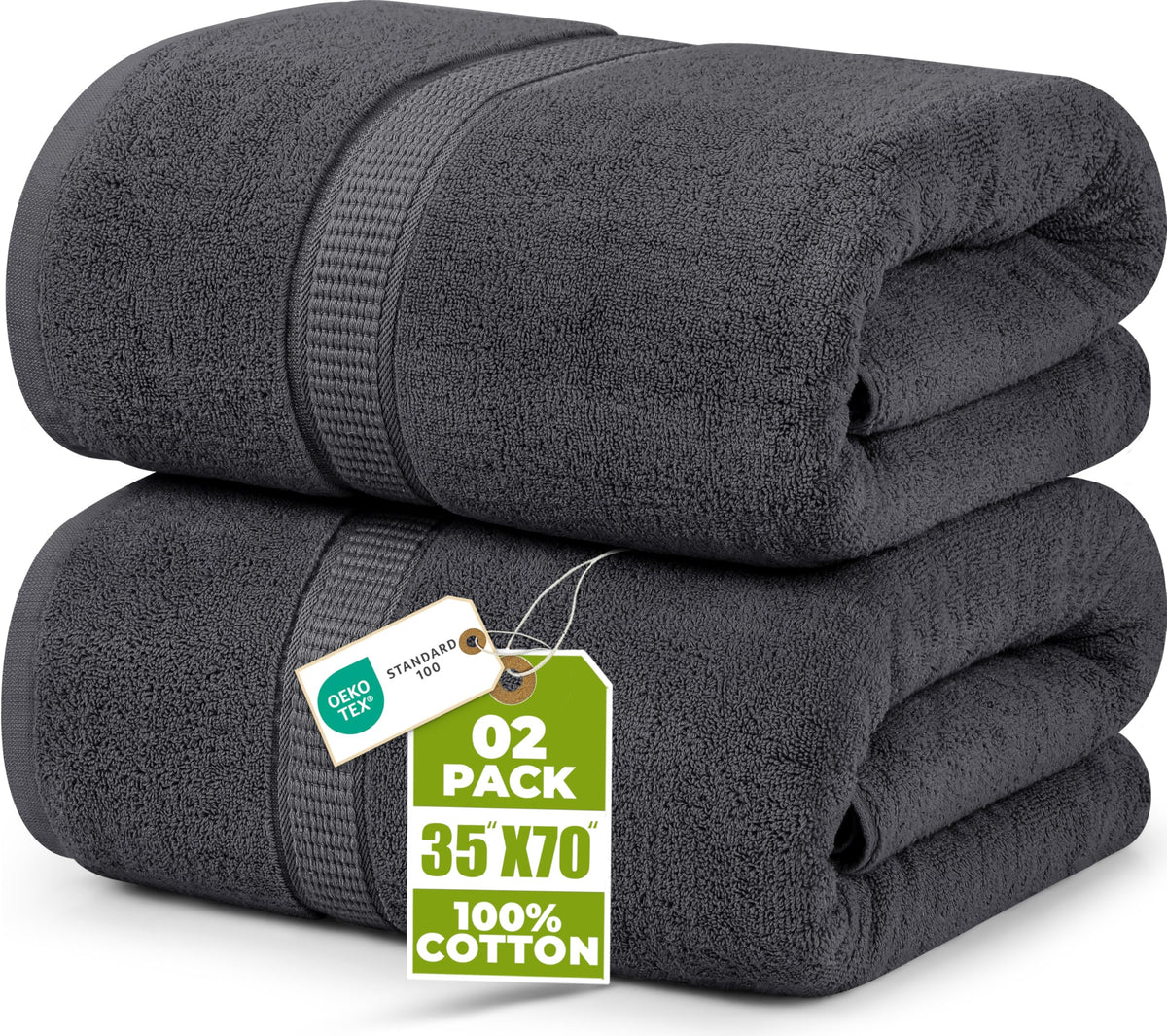 Utopia Towels emballage avant gris présentant lot de deux serviettes absorbantes