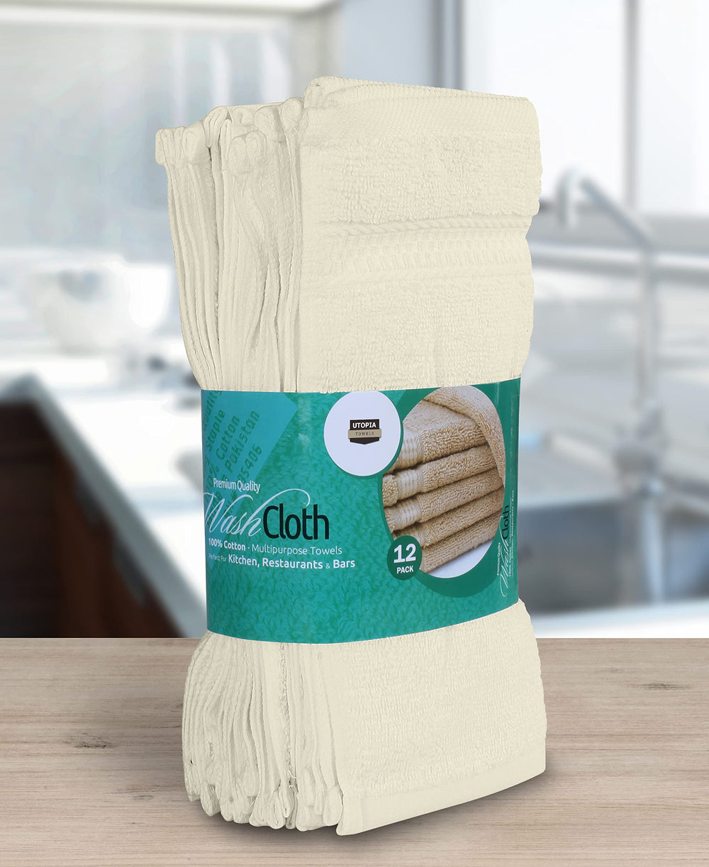 Utopia Towels pile de lingettes ivoire montrant uniformité et réserve