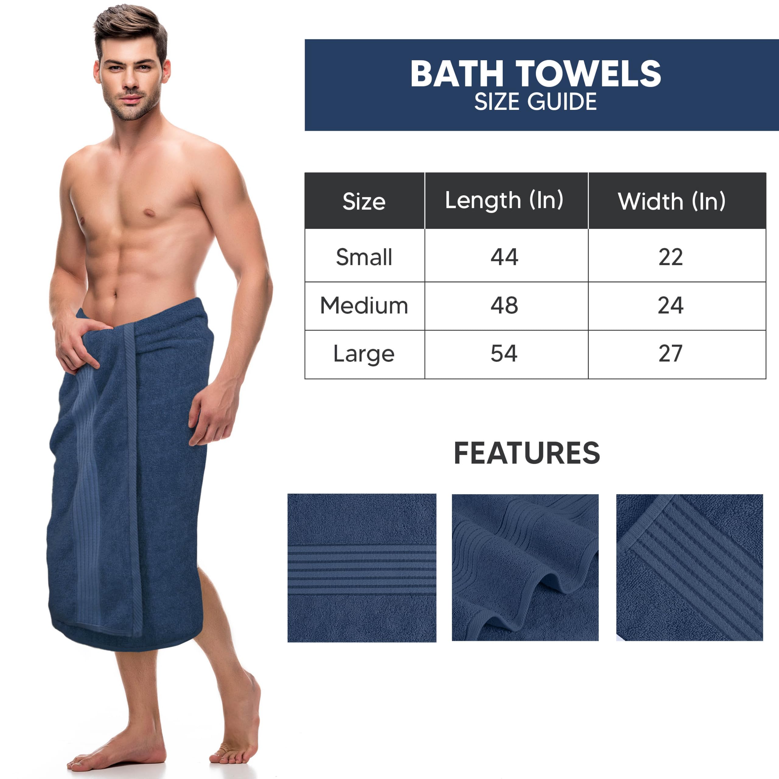 Utopia Towels serviette pliée sur une échelle murale indiquant taille et texture