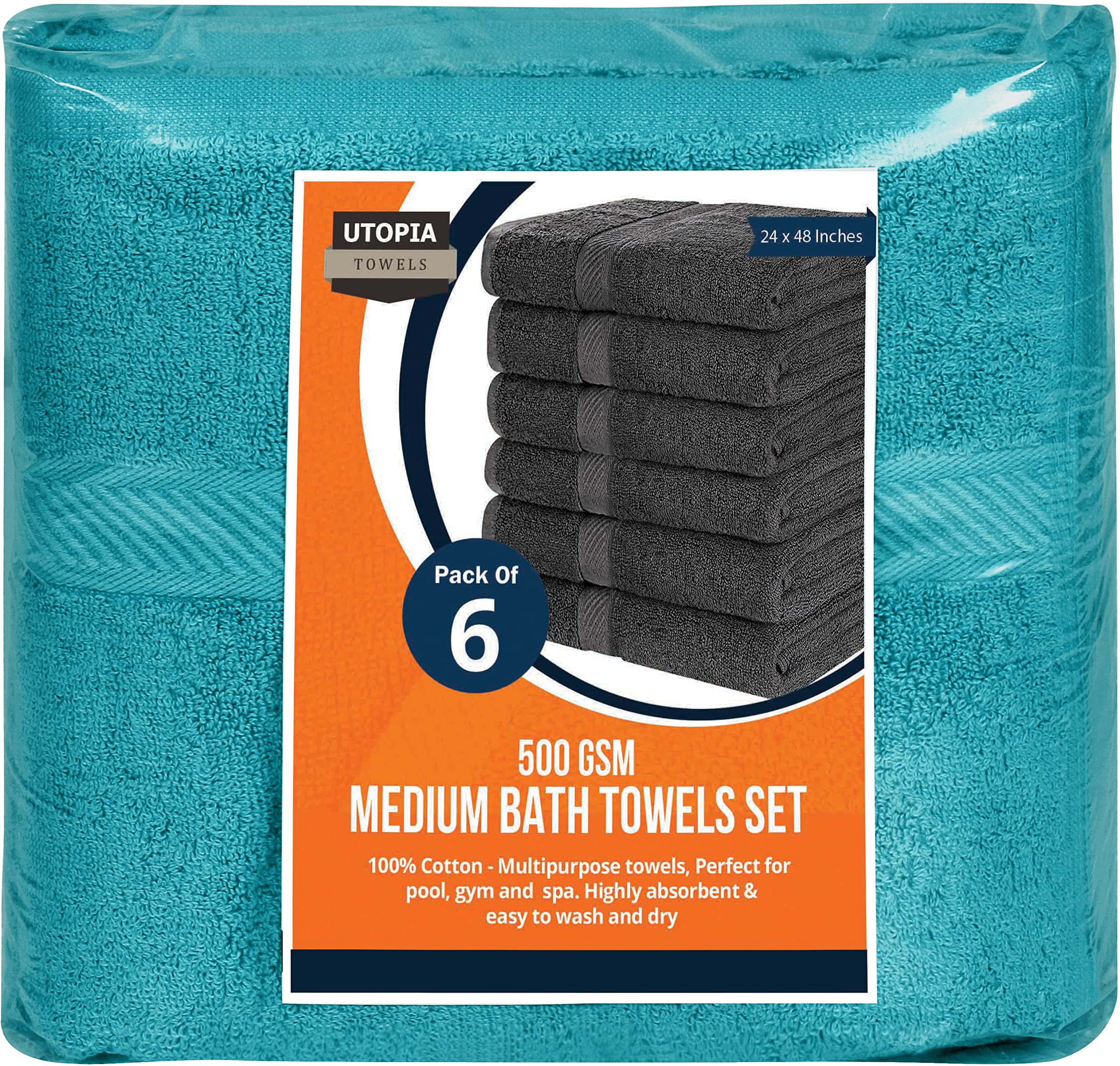 Utopia Towels ensemble turquoise posé sur chaise lifestyle montrant harmonie déco salle de bain