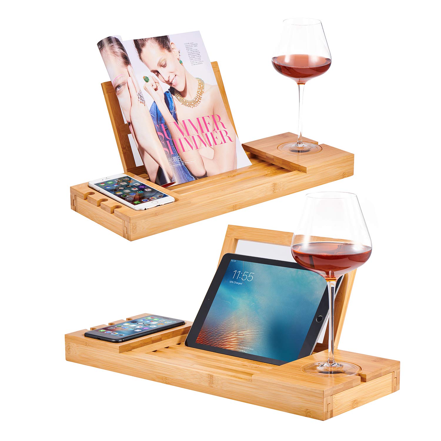 Utoplike plateau avec objets posés, organise savon, bougie et boisson
