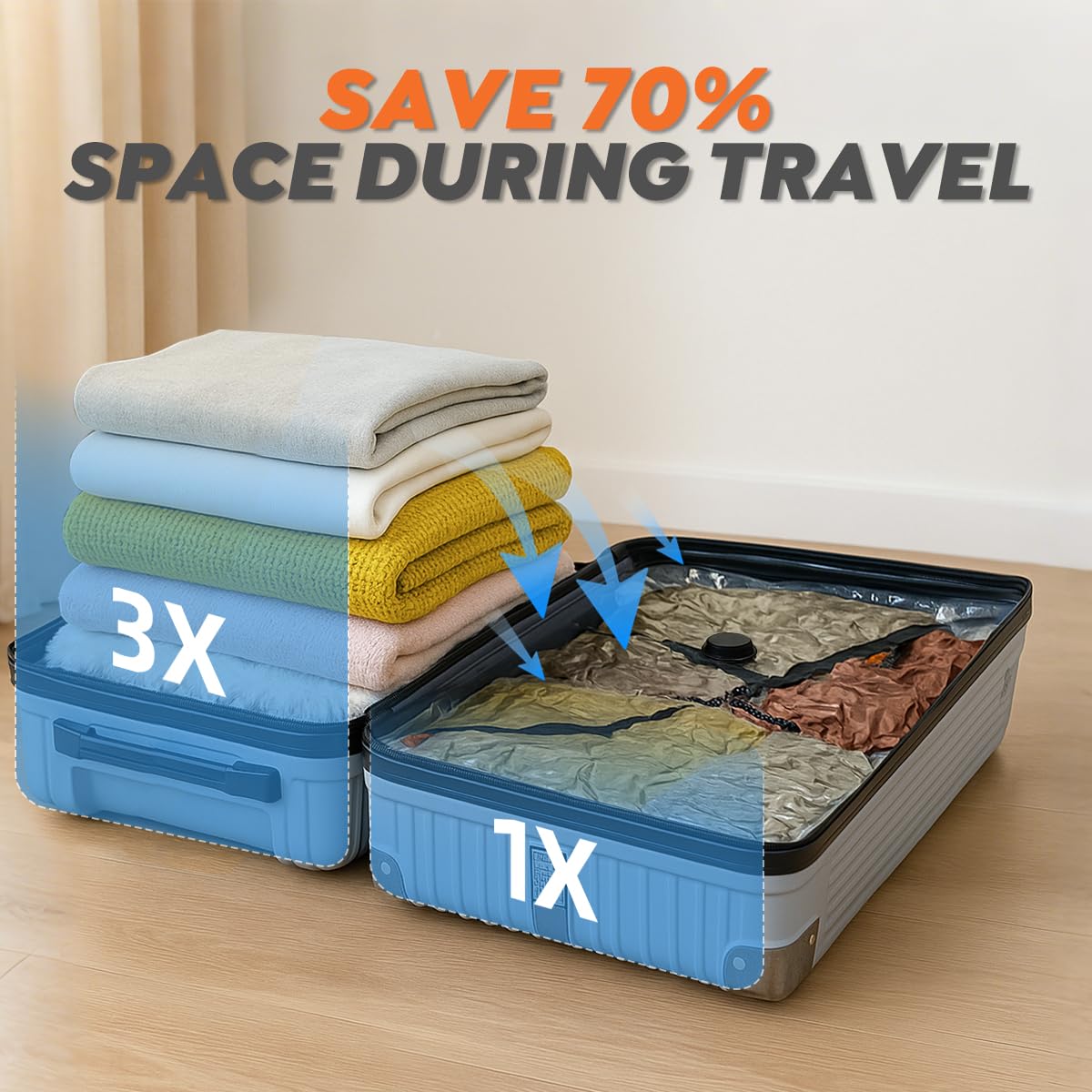 Vacbird sac compressé dans une valise pour voyage efficace