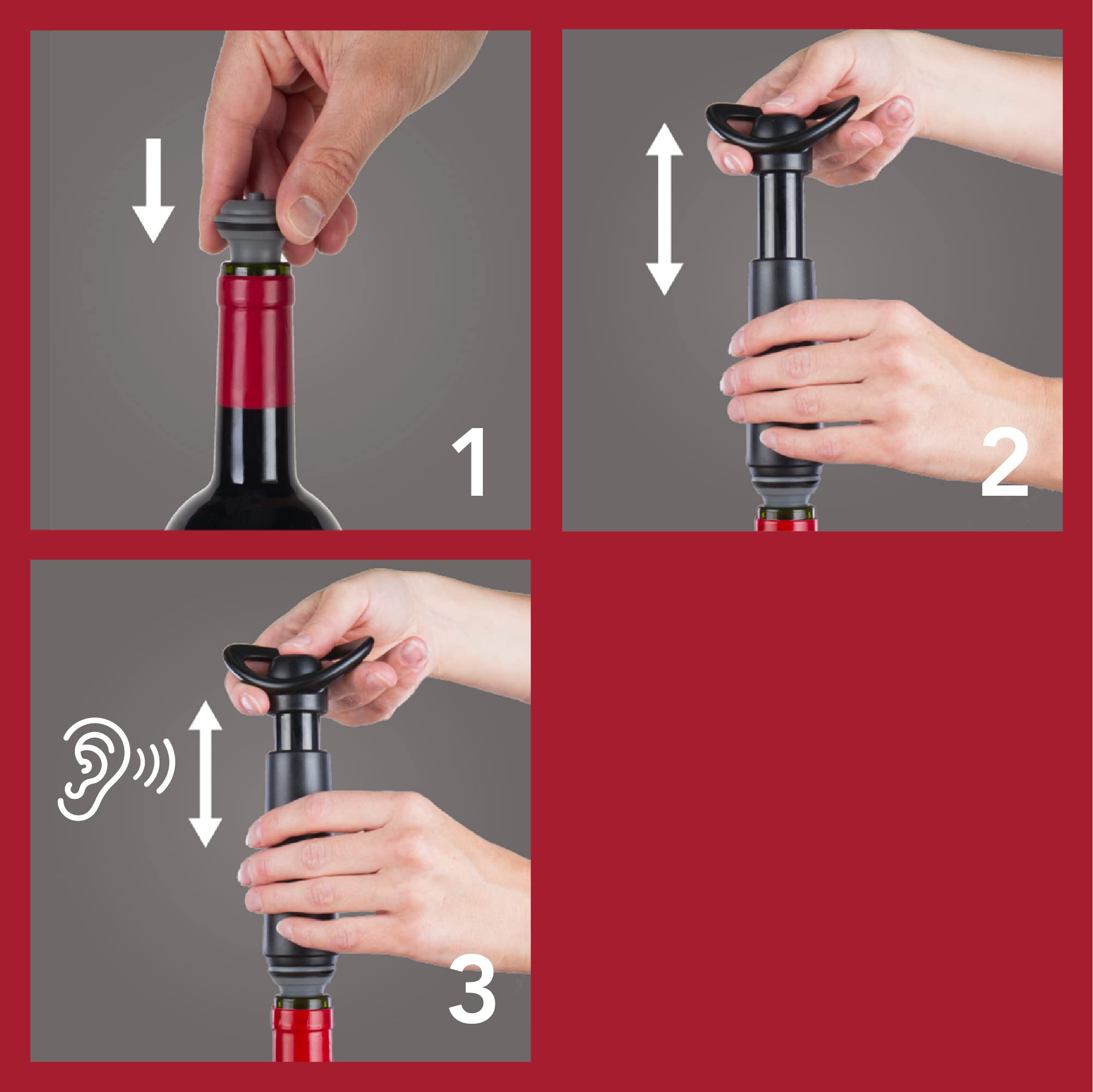 Vacu Vin taille comparée à une main pour rangement compact