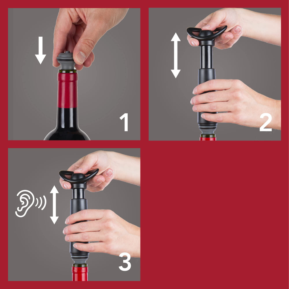 Vacu Vin taille comparée à une main pour rangement compact